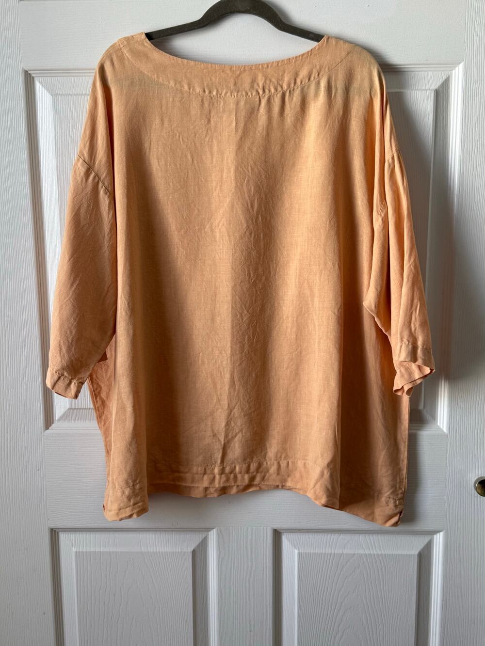 Bryn Walker Linen Top Peach Oversized Ballet Neck Size Large Resort Lagenlook